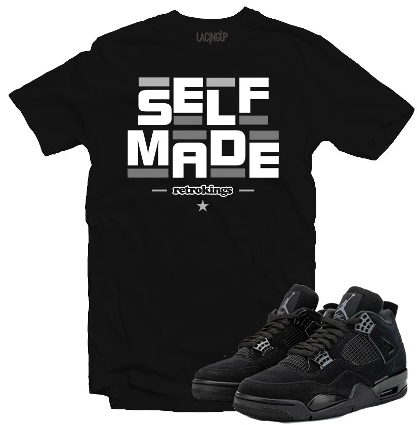 Jordan 4 black cat self made black tee