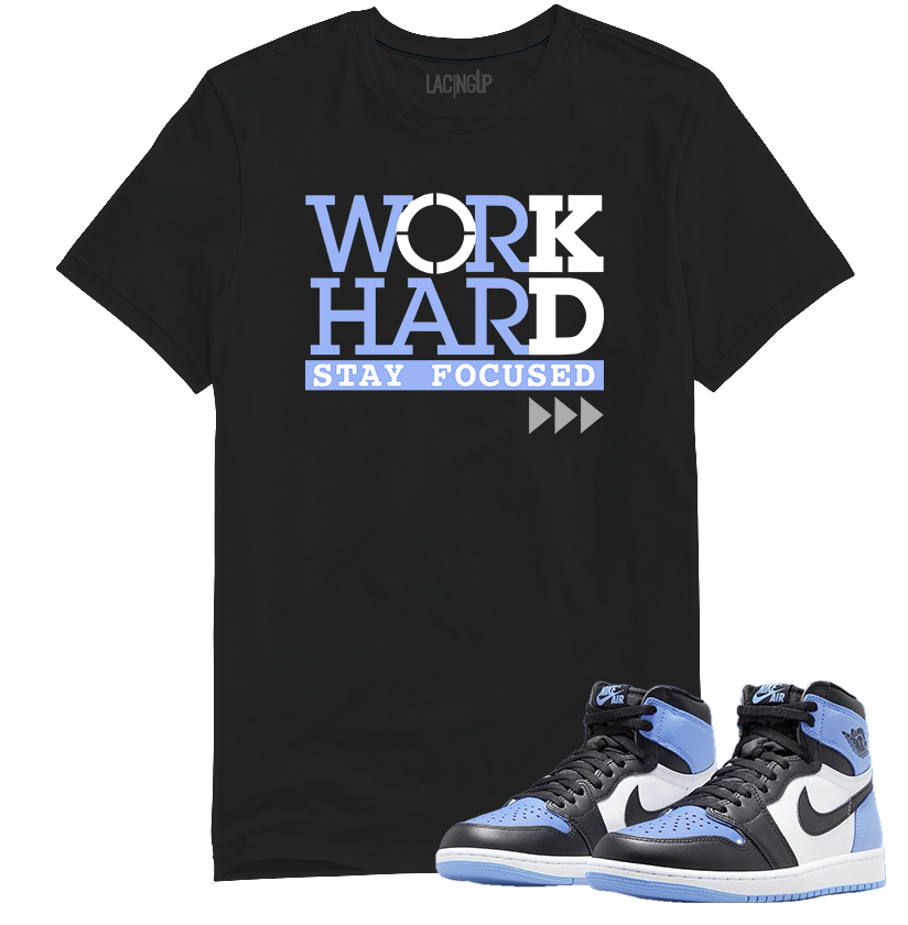 Jordan 1 unc toe work hard black tee-Lacing Up