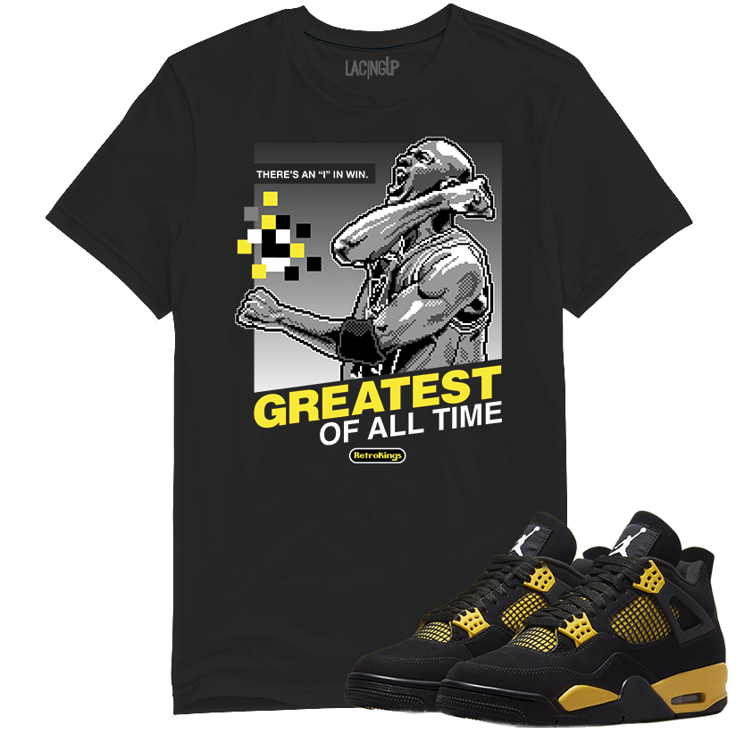 Jordan 4 Thunder Goat black tee-Lacing Up