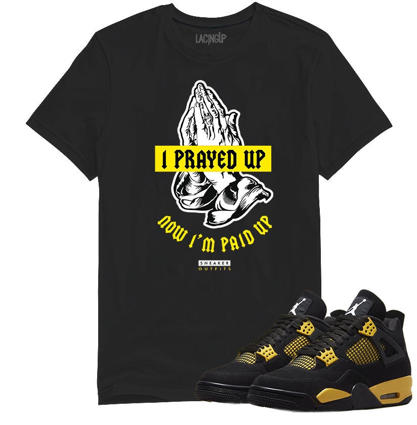 Jordan 4 Thunder prayed up black tee-Lacing Up