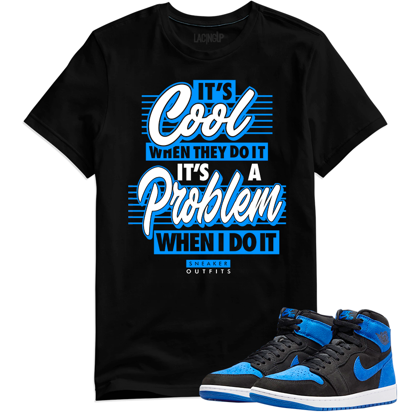 Jordan 1 Royal Suede problem black tee-Lacing Up