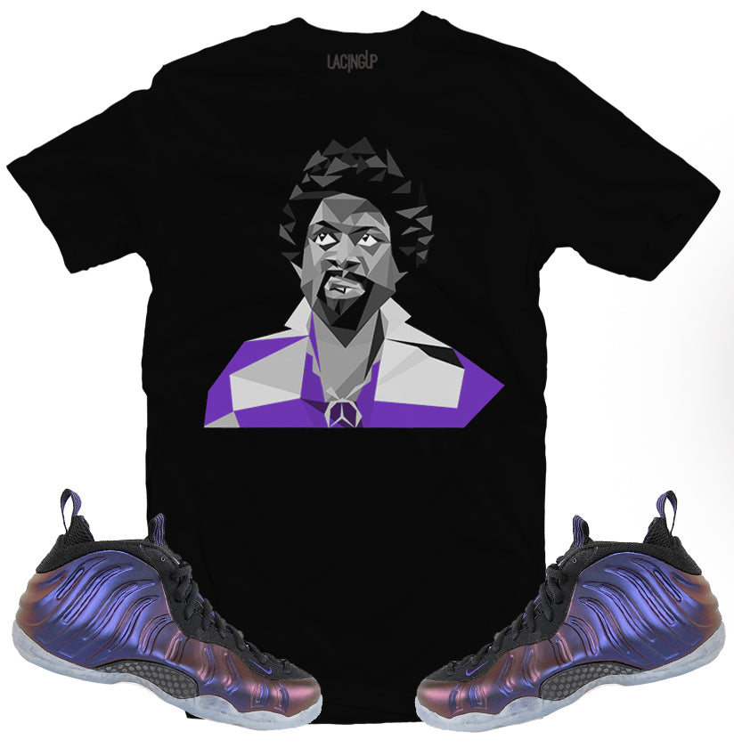 Foamposite "eggplant" romy rome black tee-Lacing Up