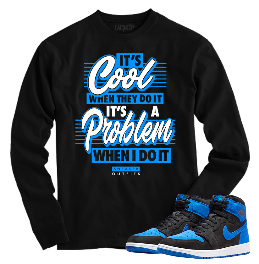 Jordan 1 Royal Suede problem black long sleeve tee-Lacing Up