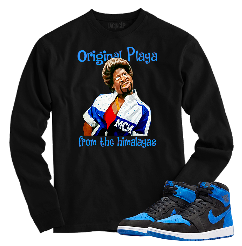 Jordan 1 Royal Suede Himalayas black long sleeve tee-Lacing Up