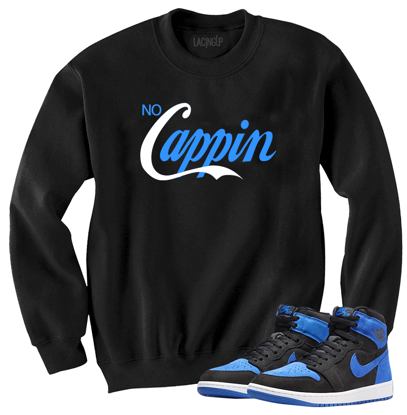 Jordan 1 Royal Suede cappin black crewneck sweater-Lacing Up