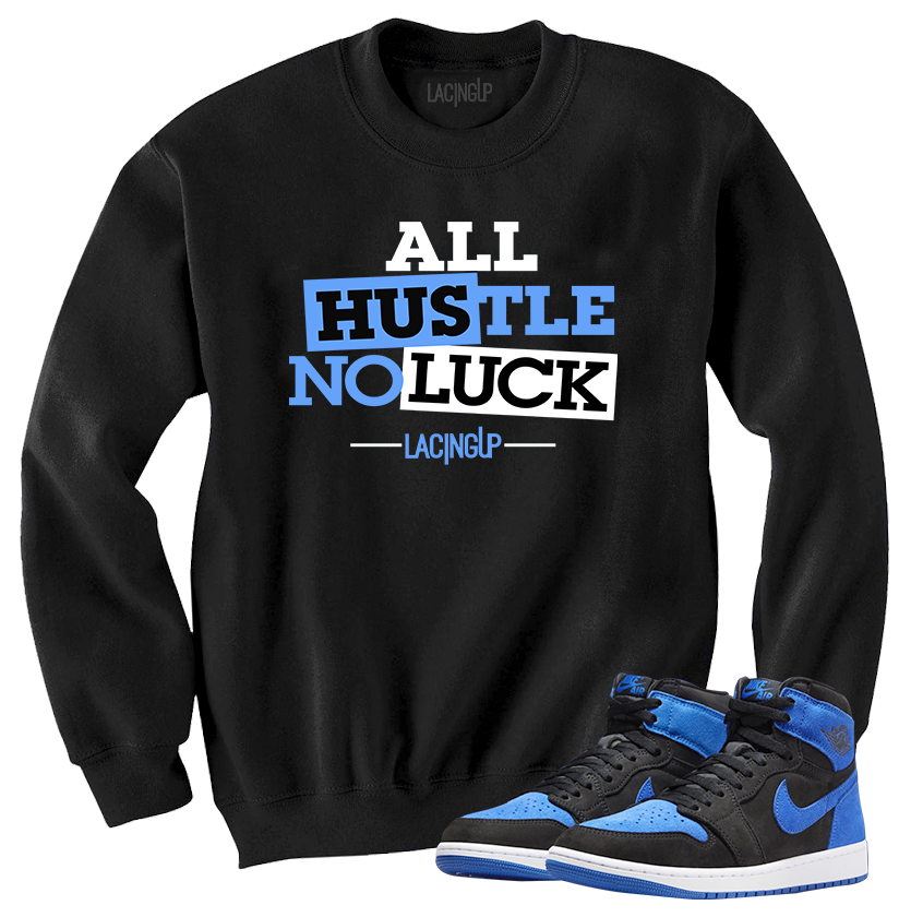 Jordan 1 Royal Suede Hustle Black crewneck sweater-Lacing Up