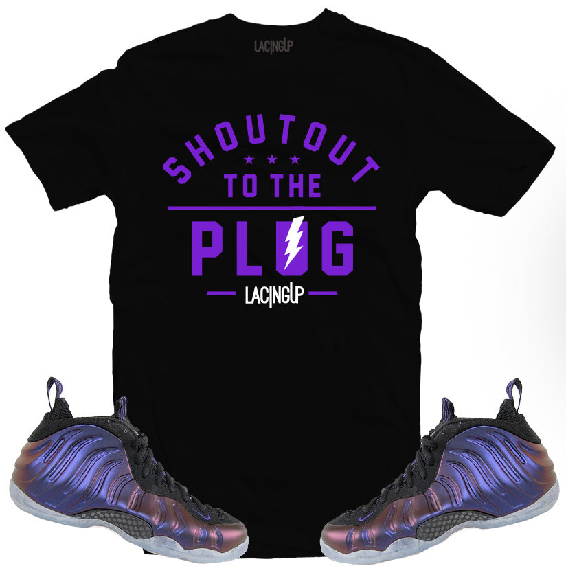 Foamposite "Eggplant" Plug black tee-Lacing Up
