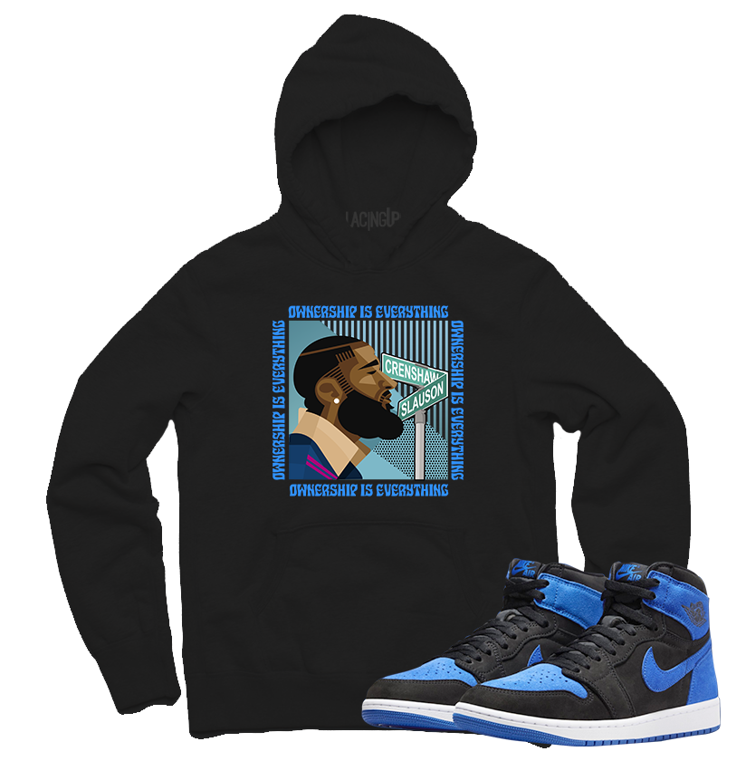 Jordan 1 Royal Suede Ownership black hoodie-Lacing Up