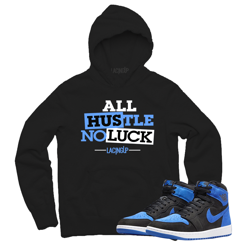 Jordan 1 Royal Suede hustle black hoodie-Lacing Up