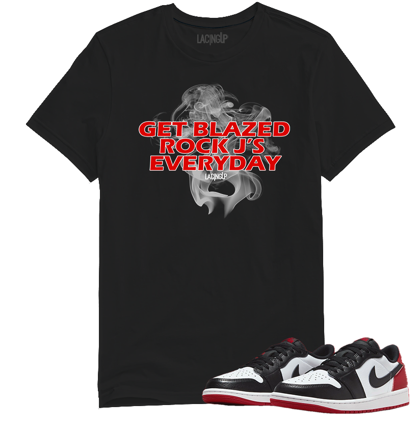 Jordan 1 low black toe blazed black tee-Lacing Up