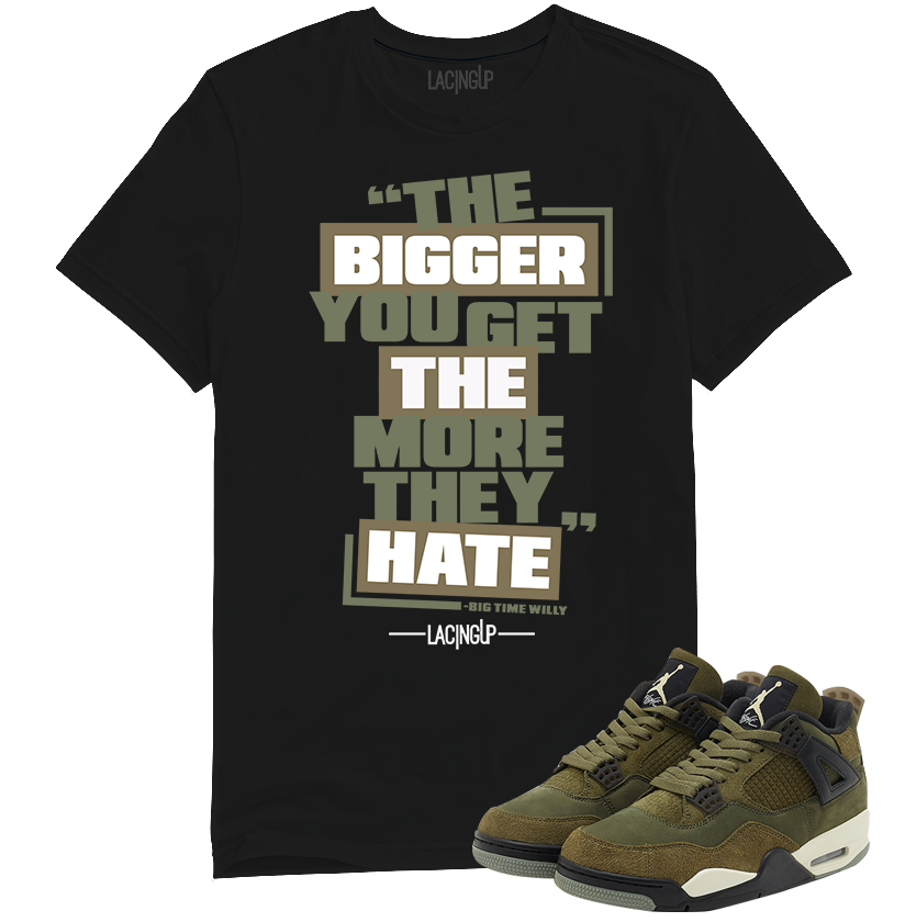 Jordan 4 Olive Craft hate black tee-Lacing Up