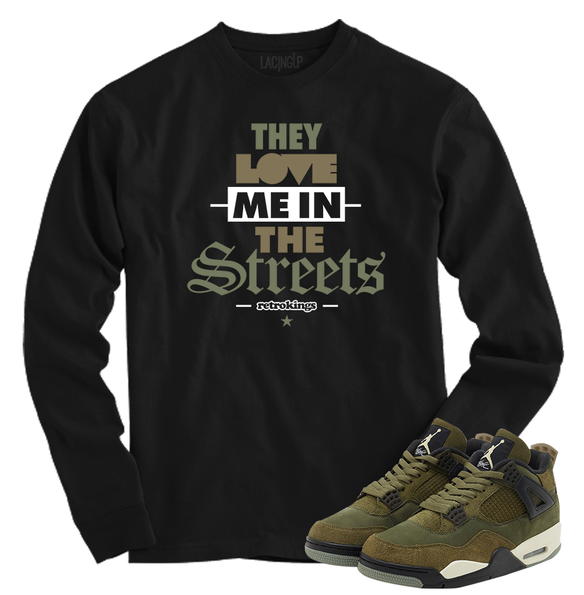Jordan 4 Olive craft streets black long sleeve tee-Lacing Up