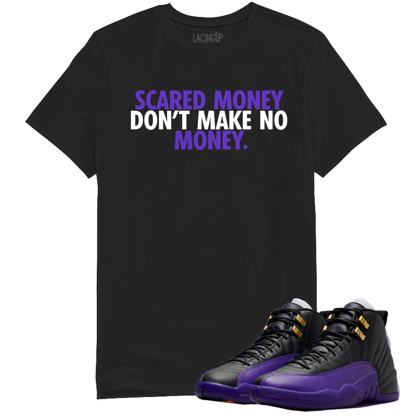 Jordan 12 Field purple scared money black tee-Lacing Up