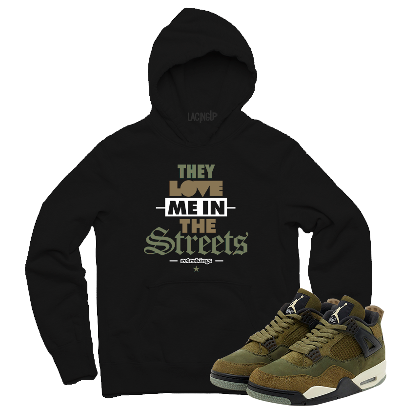 Jordan 4 Olive craft streets black hoodie-Lacing Up
