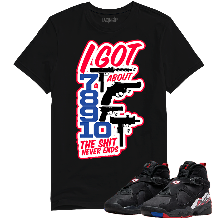 Jordan 8 playoffs never ends black tee-Lacing Up