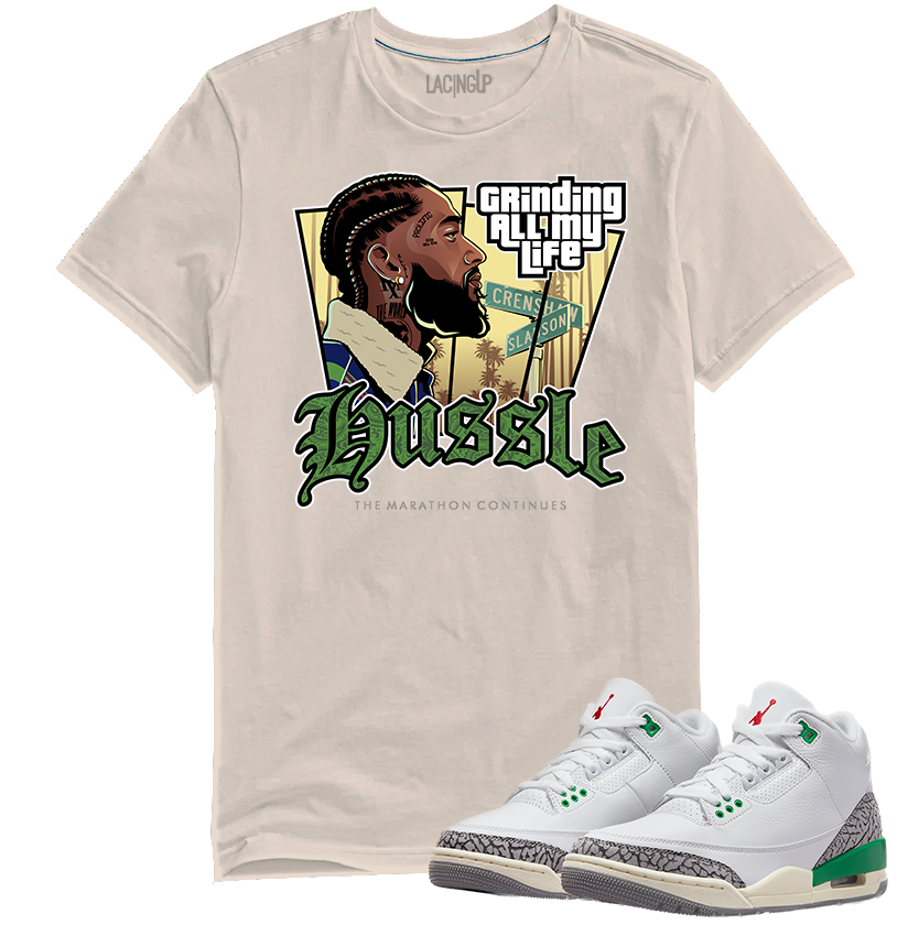 Jordan 3 lucky green hussle tan tee-Lacing Up