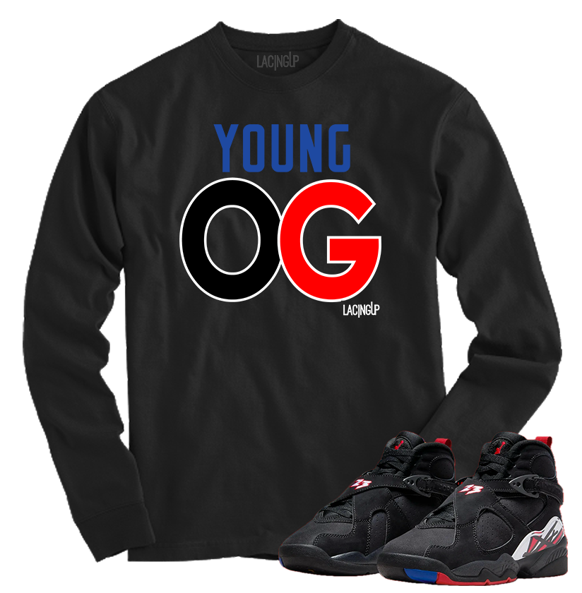 Jordan 8 playoffs Young Og black long sleeve tee-Lacing Up
