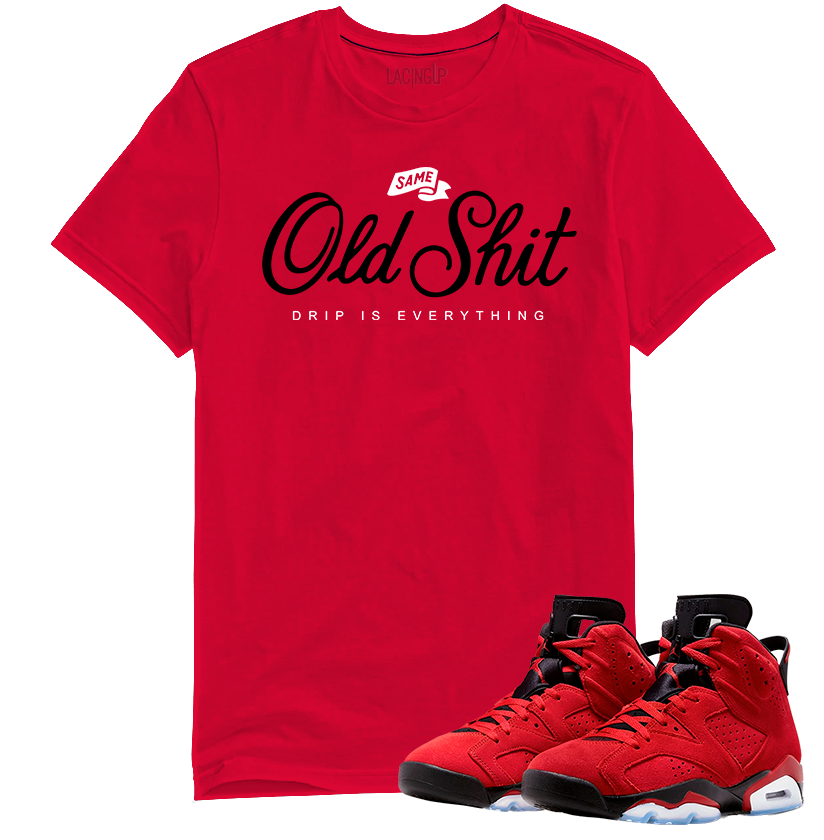 Jordan 6 toro bravo old shit red tee-Lacing Up