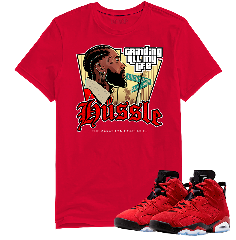 Jordan 6 toro bravo hussle red tee-Lacing Up