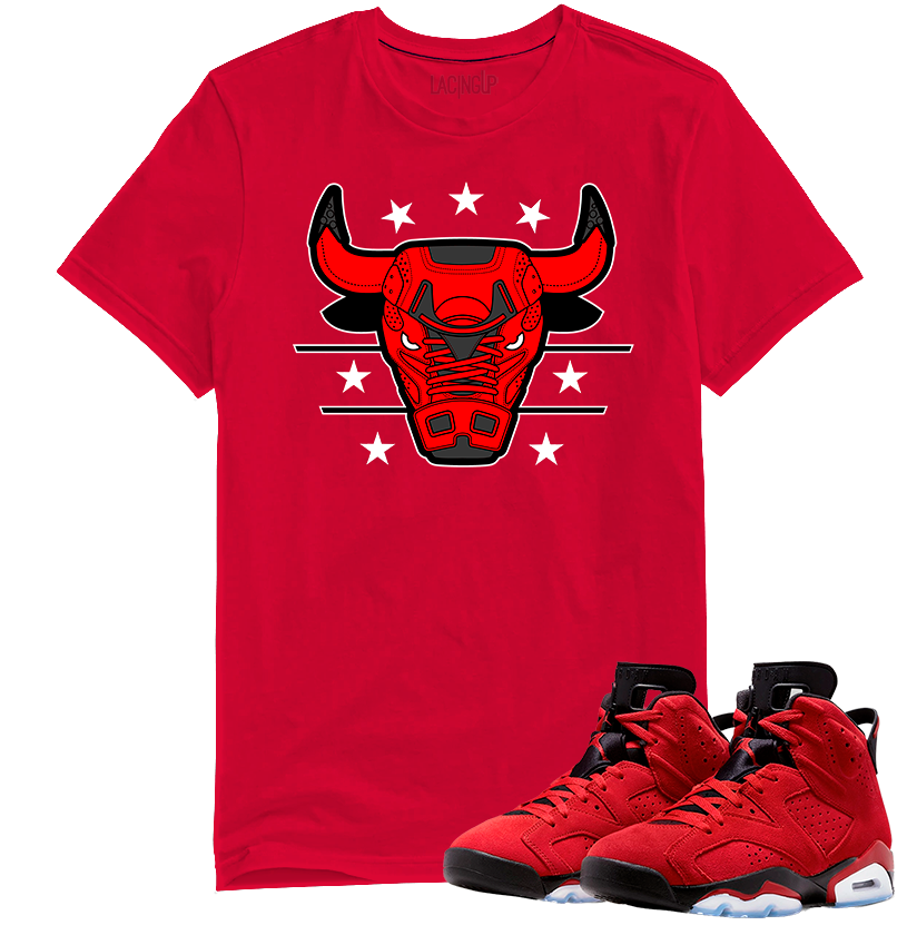 Jordan 6 toro bravo bull red tee-Lacing Up