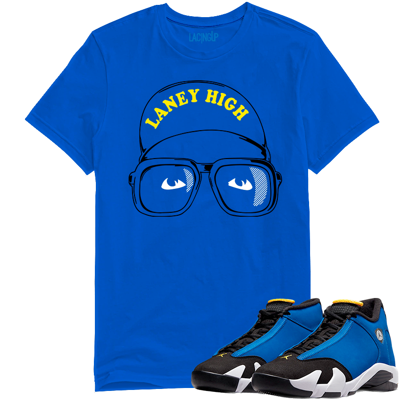 Jordan 14 laney laney high royal tee-Lacing Up