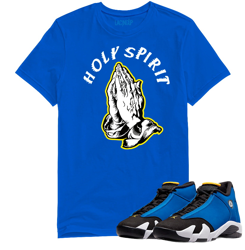 Jordan 14 laney holy spirit royal tee-Lacing Up