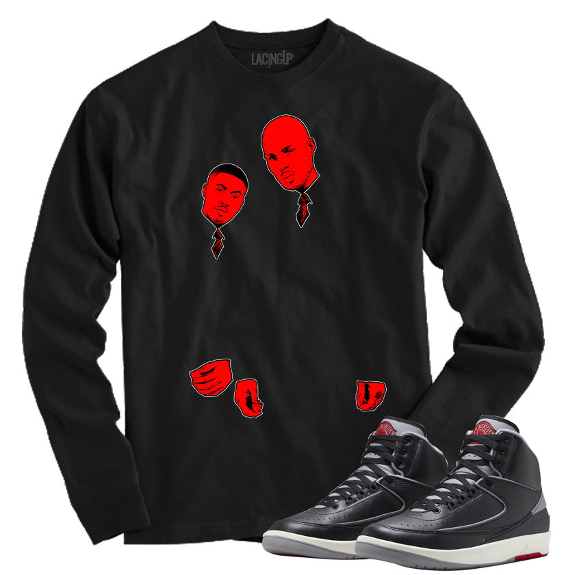 Jordan 2 Black Cement belly black long sleeve tee-Lacing Up