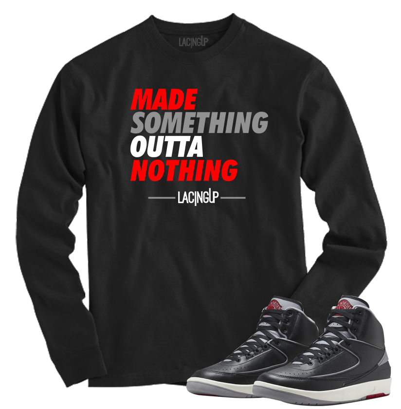 Jordan 2 black cement nothing black long sleeve tee-Lacing Up