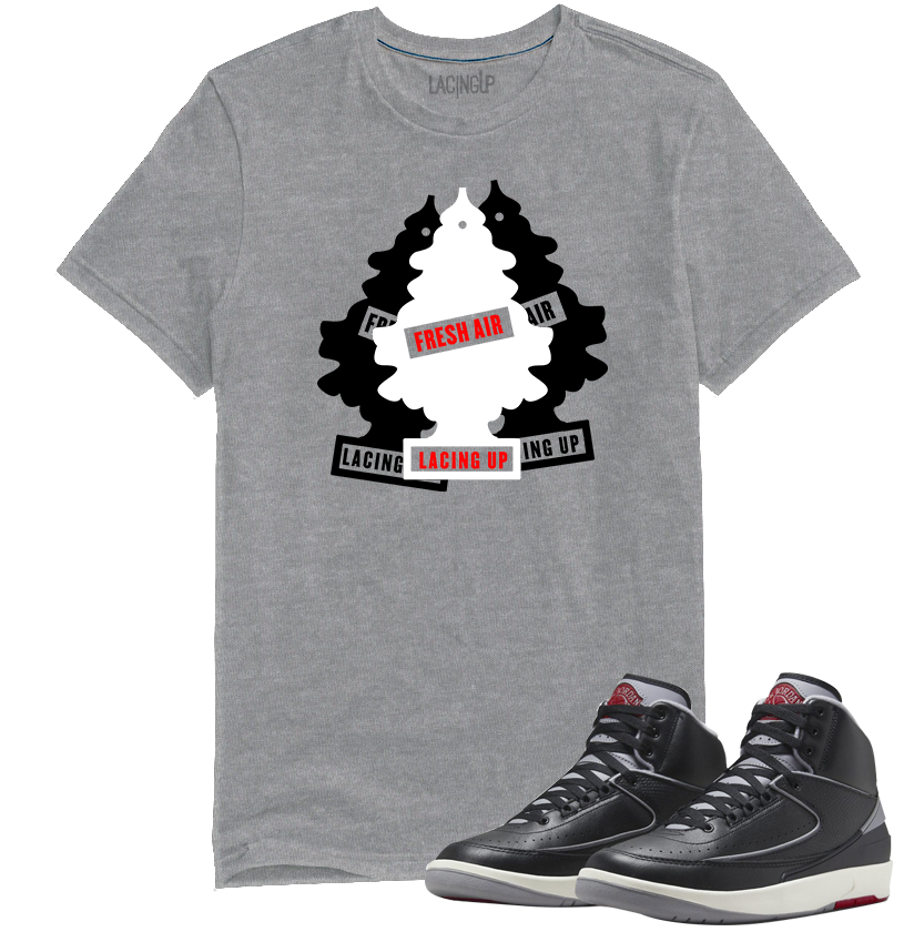 Jordan 2 Black Cement Air Freshner heather grey tee-Lacing Up