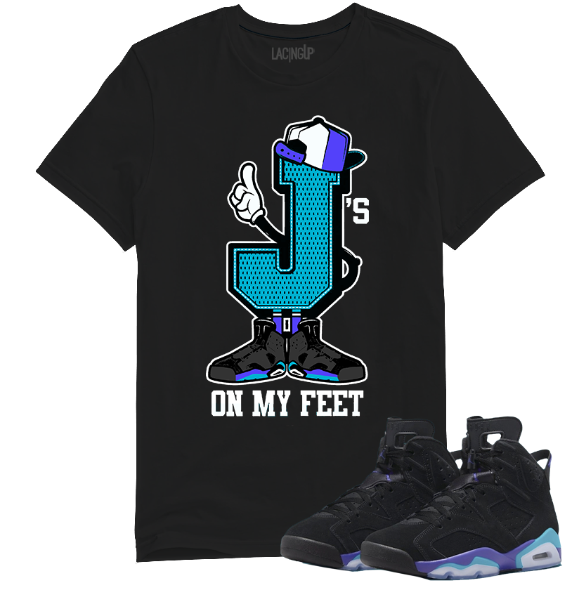 Jordan 6 Aqua J's black tee-Lacing Up