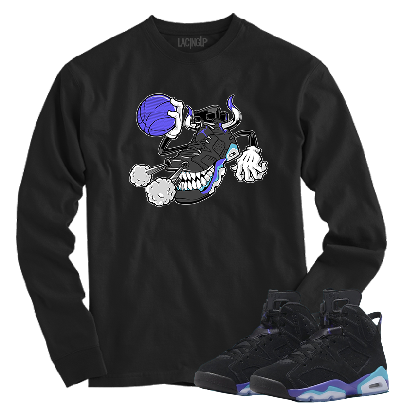 Jordan 6 Aqua blowing smoke black long sleeve tee-Lacing Up