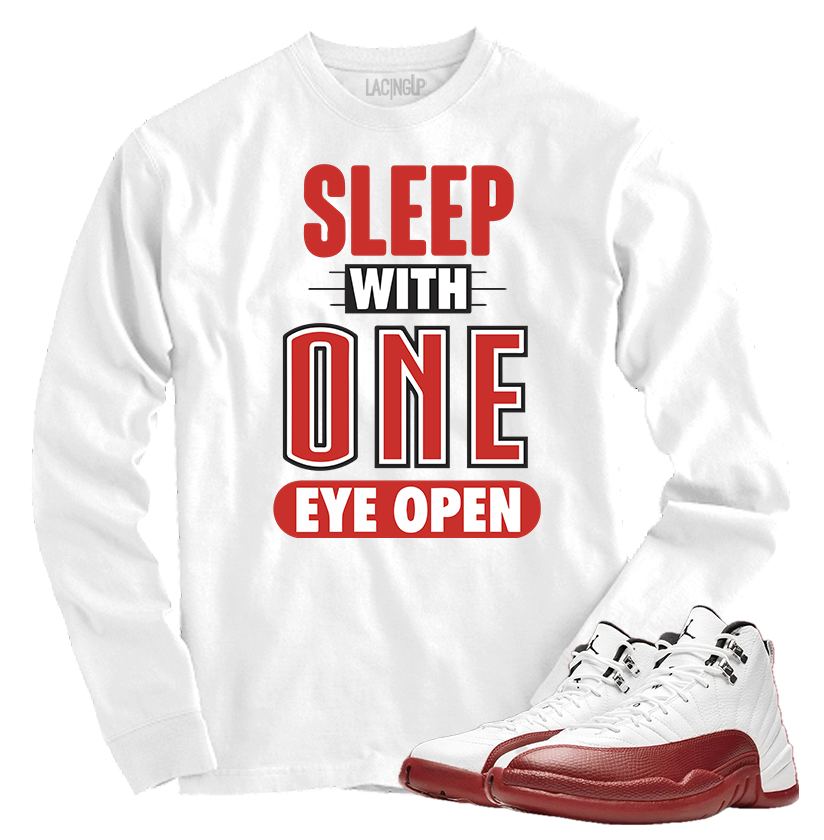 Jordan 12 Cherry one eye open white long sleeve tee-Lacing Up