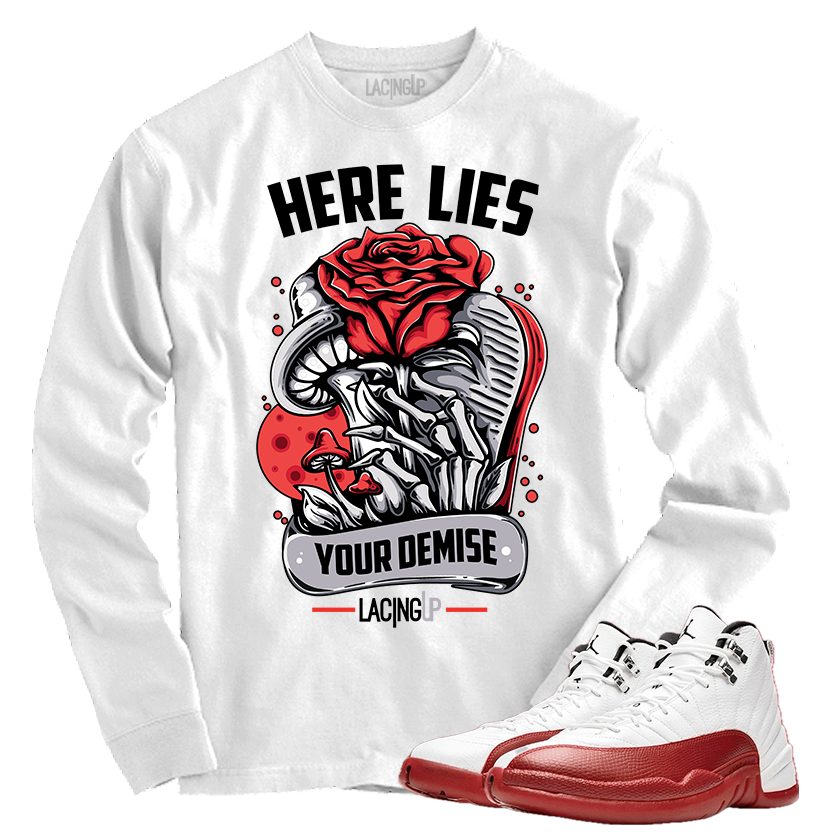 Jordan 12 Cherry Demise white long sleeve tee-Lacing Up