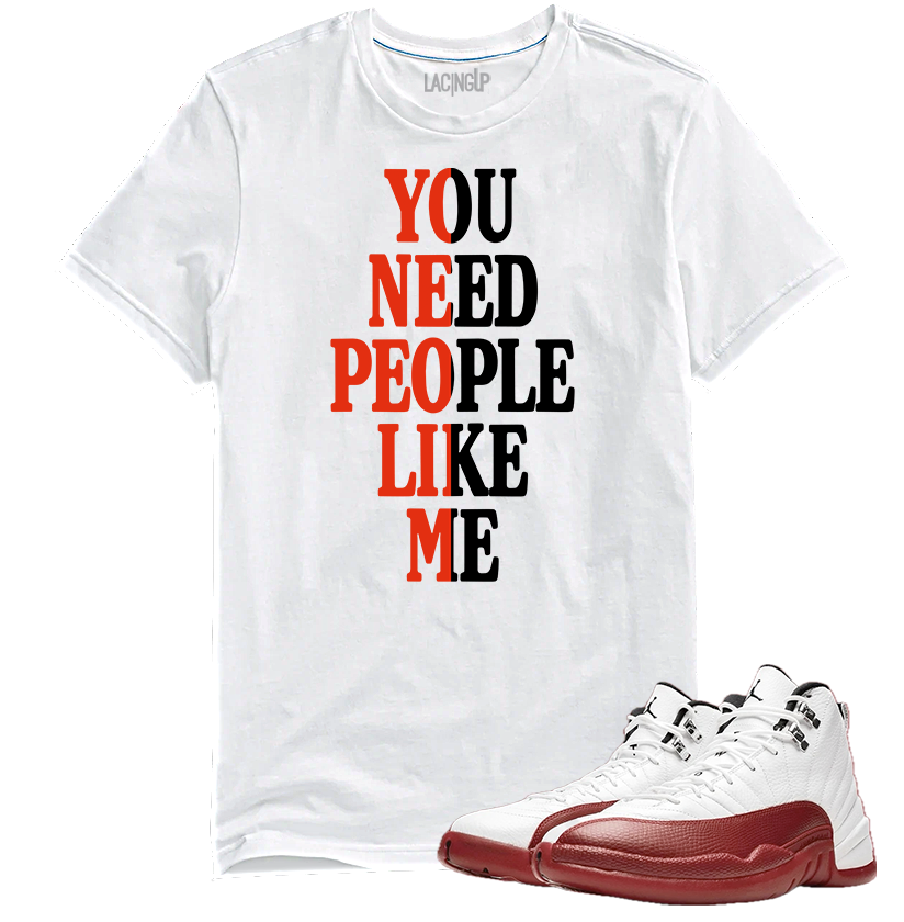 Jordan 12 Cherry people like me white tee-Lacing Up