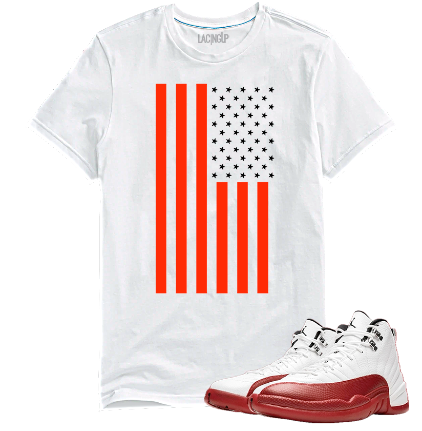 Jordan 12 Cherry flag white tee-Lacing Up