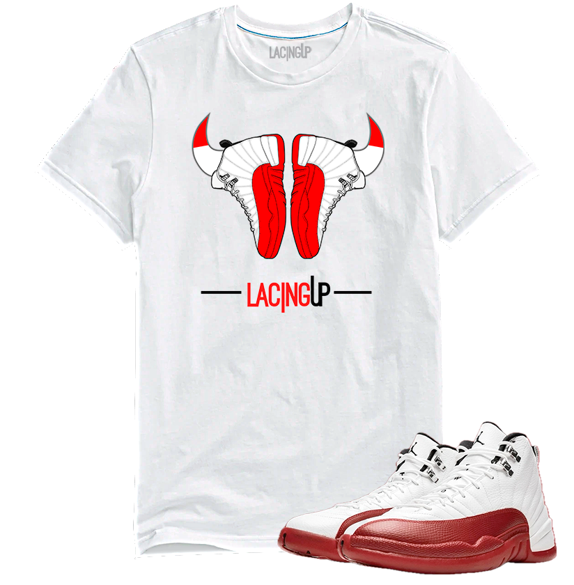 Jordan 12 Cherry horns white tee-Lacing Up