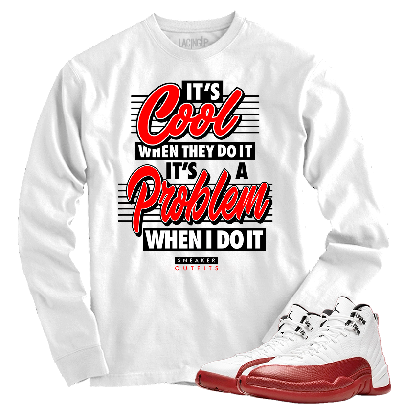 Jordan 12 Cherry problem white long sleeve tee-Lacing Up