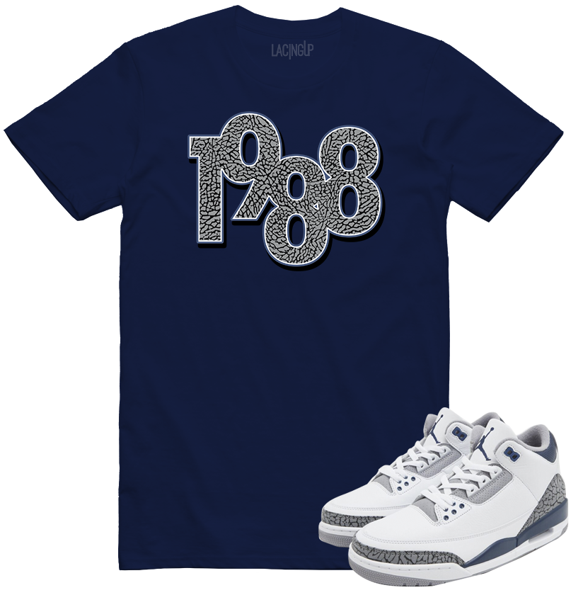 Jordan 3 white navy cement 1988 navy tee-Lacing Up