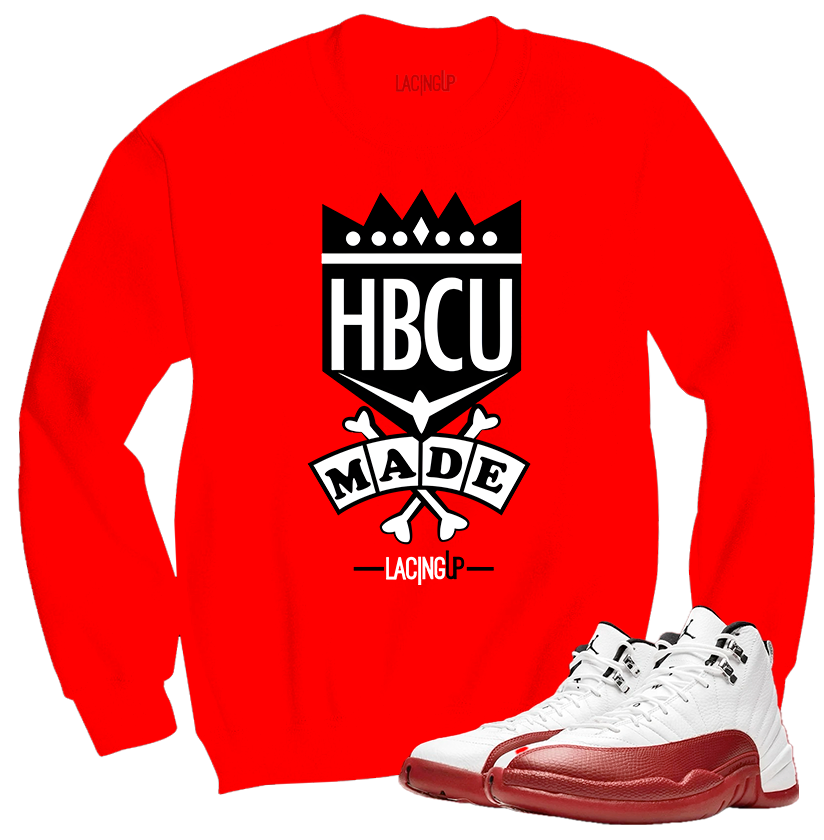 Jordan 12 Cherry Hbcu made red crewneck sweater-Lacing Up