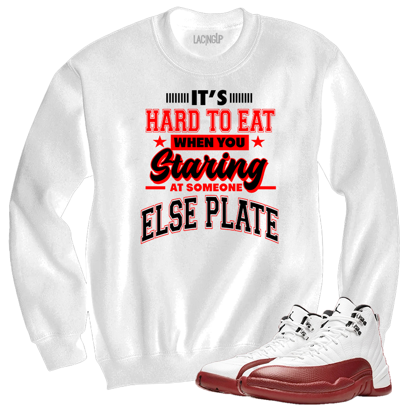 Jordan 12 Cherry staring white crewneck sweater-Lacing Up