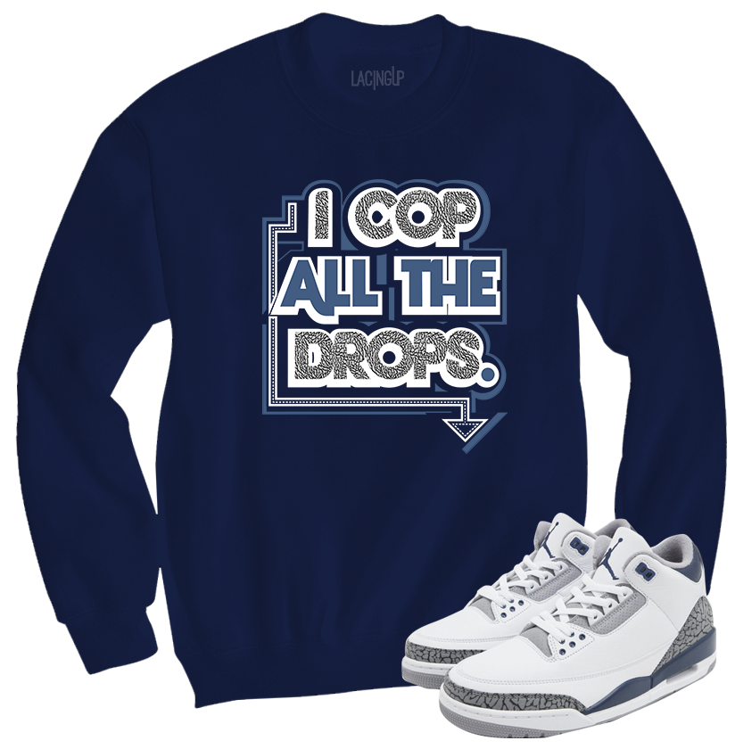 Jordan 3 white navy cement navy crewneck sweater-Lacing Up