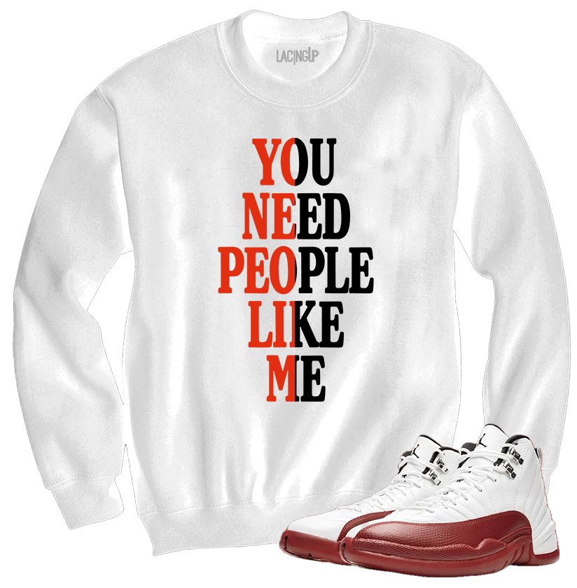 Jordan 12 Cherry people like me white crewneck sweater-Lacing Up