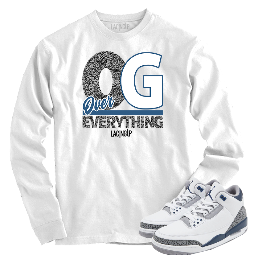 Jordan 3 white navy cement Og over everything white long sleeve tee-Lacing Up