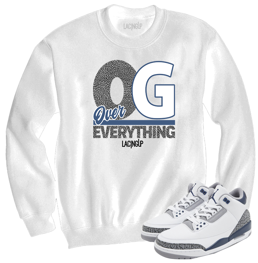 Jordan 3 white navy cement navy Og over everything crewneck sweater-Lacing Up