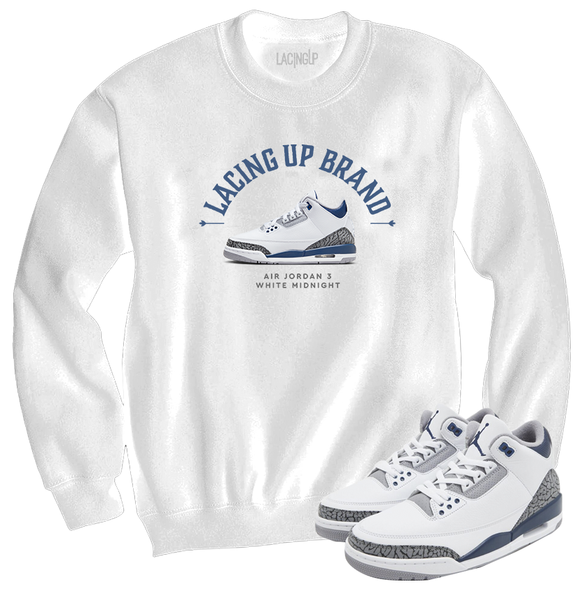 Jordan 3 white navy cement navy Lacing Up brand crewneck sweater-Lacing Up