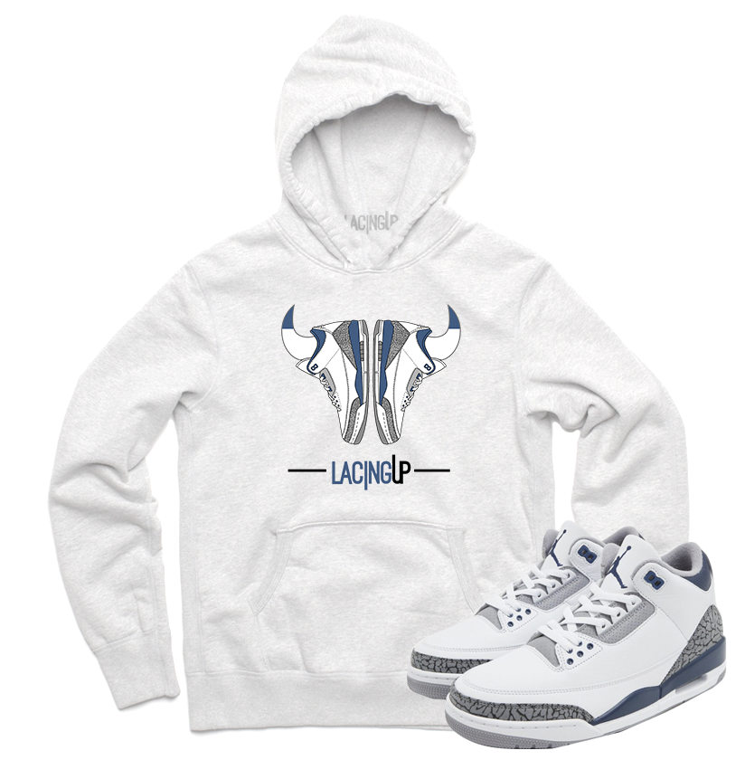 Jordan 3 white navy cement horns white hoodie-Lacing Up