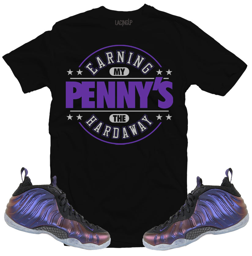 Foamposite "Eggplant" Hardaway black tee-Lacing Up
