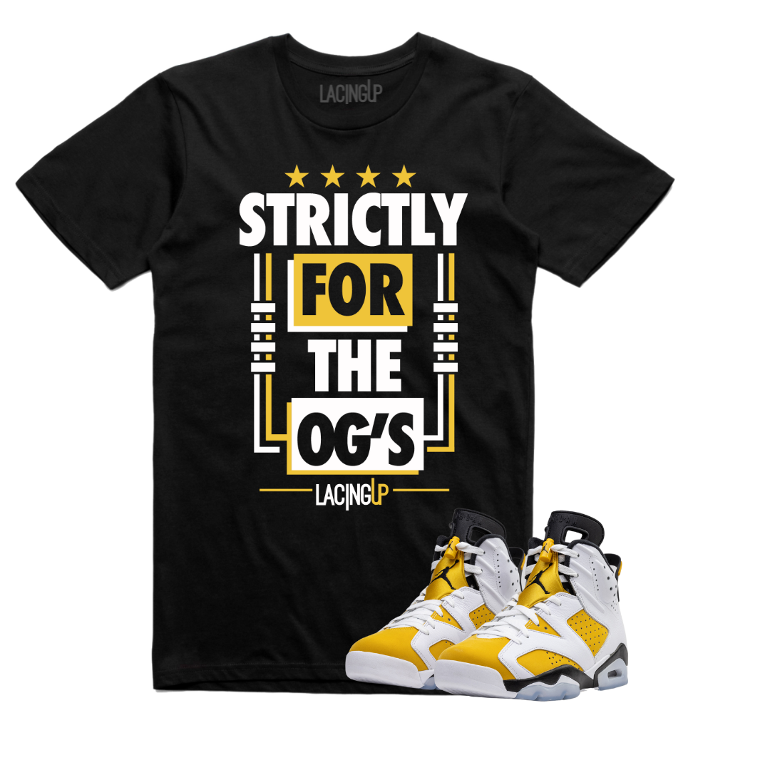 Jordan 6 Yellow Ochre OG's black tee-Lacing Up