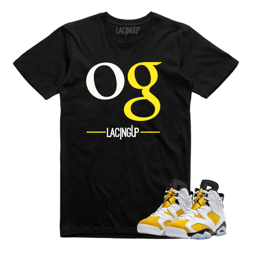 Jordan 6 Yellow Ochre OG black tee-Lacing Up