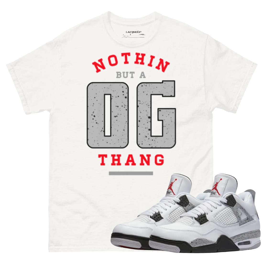 jordan 4 white cement og thang white tee